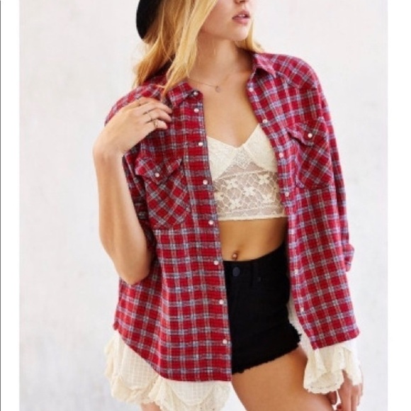 𝅺bdg Lace Petticoat Flannel Shirt Size XS - Picture 2 of 8